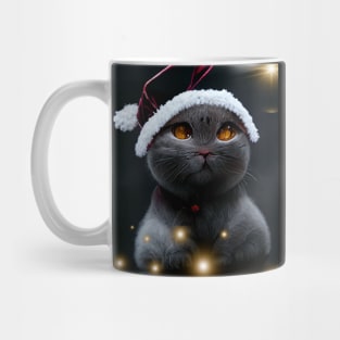 Christmas shorthair cat on a winter evening Mug